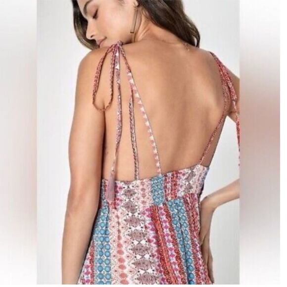 Lulus Maxin Relaxin Multicolored Tie Sleeve Maxi Dress Size M Medium - Picture 9 of 9